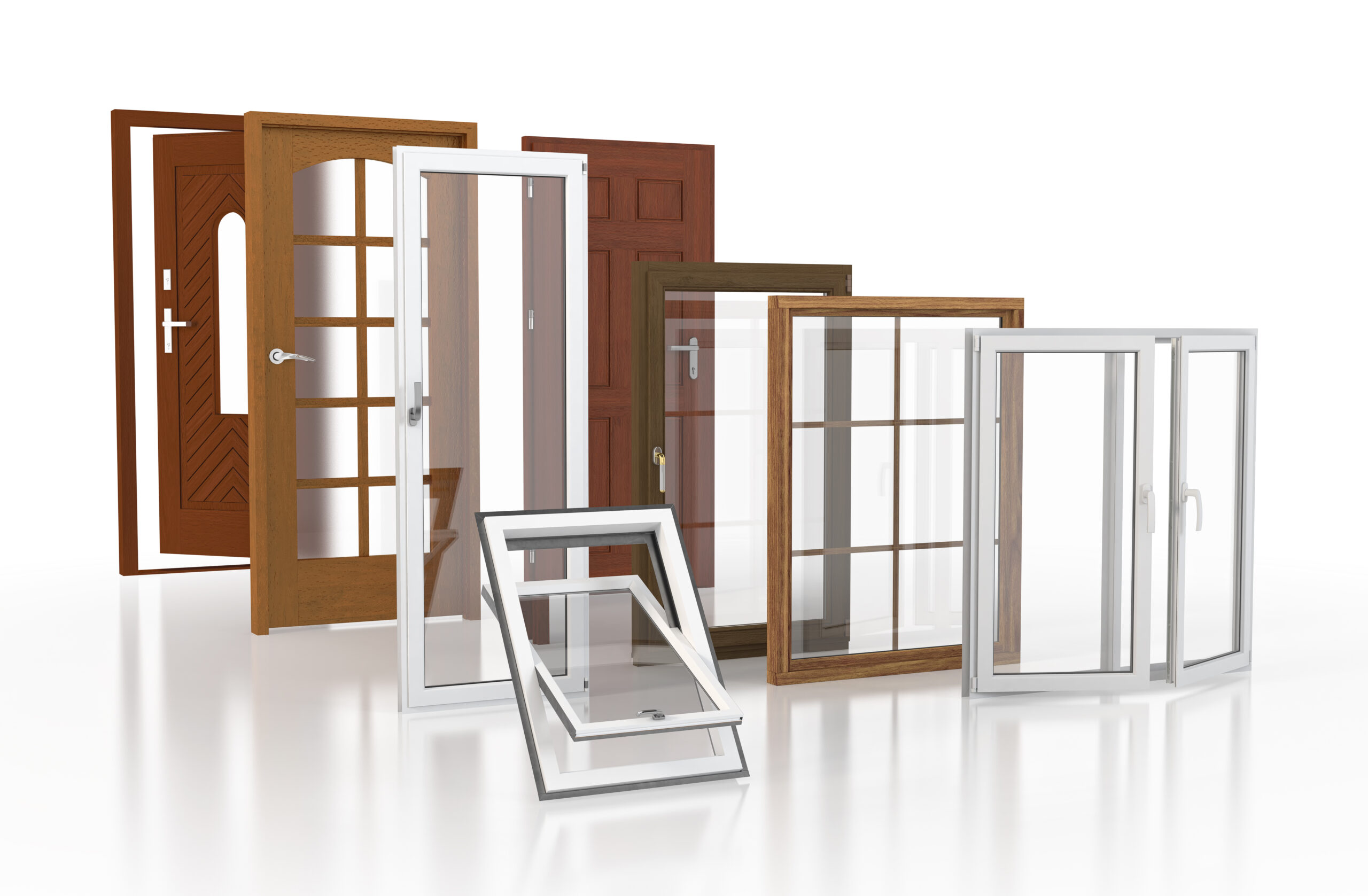 Doors,And,Windows,Over,White,Background.
